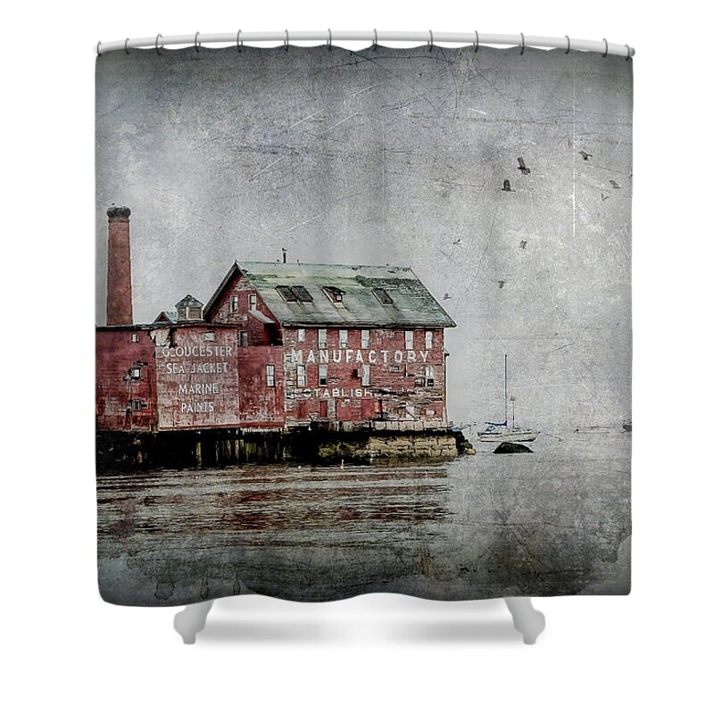 Gloucester Shower Curtain featuring the digital art Gloucester Manufactory by Linda Lee Hall