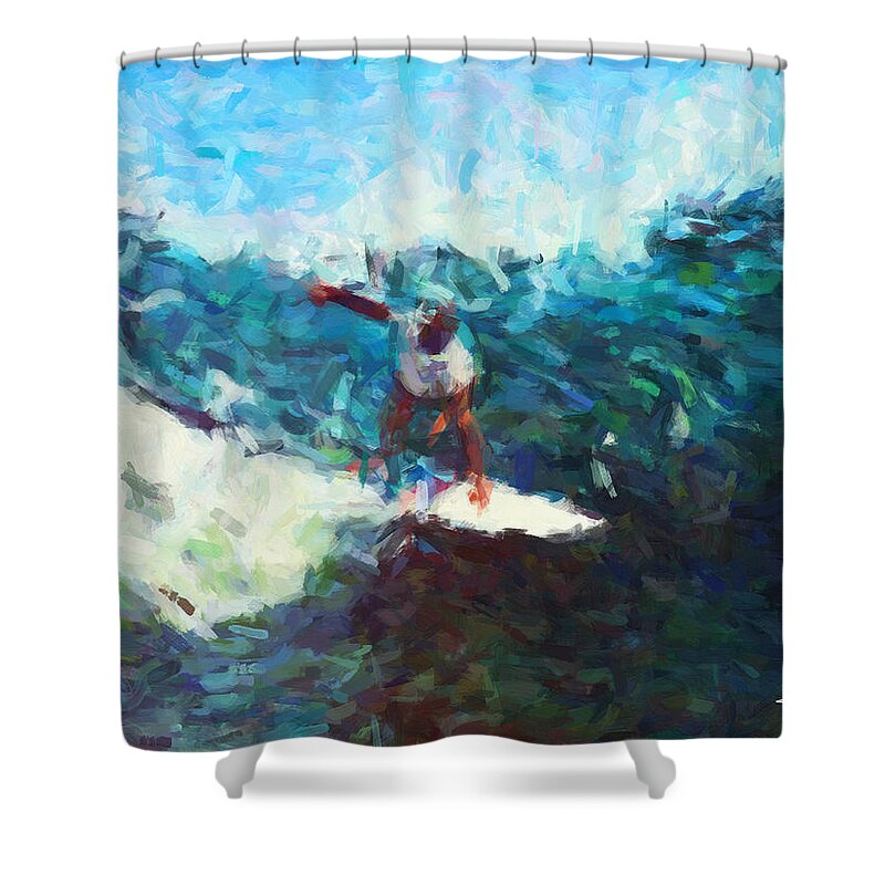 Colorful Shower Curtain featuring the painting Gnar by Trask Ferrero