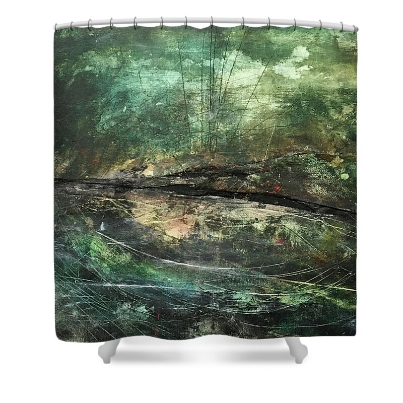 Abstract Art Shower Curtain featuring the painting Gnawn by Rodney Frederickson