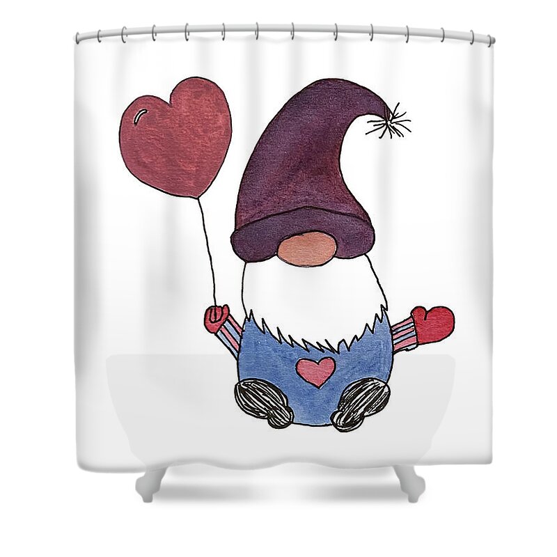 Valentine's Day Shower Curtain featuring the mixed media Gnome with Purple Hat by Lisa Neuman