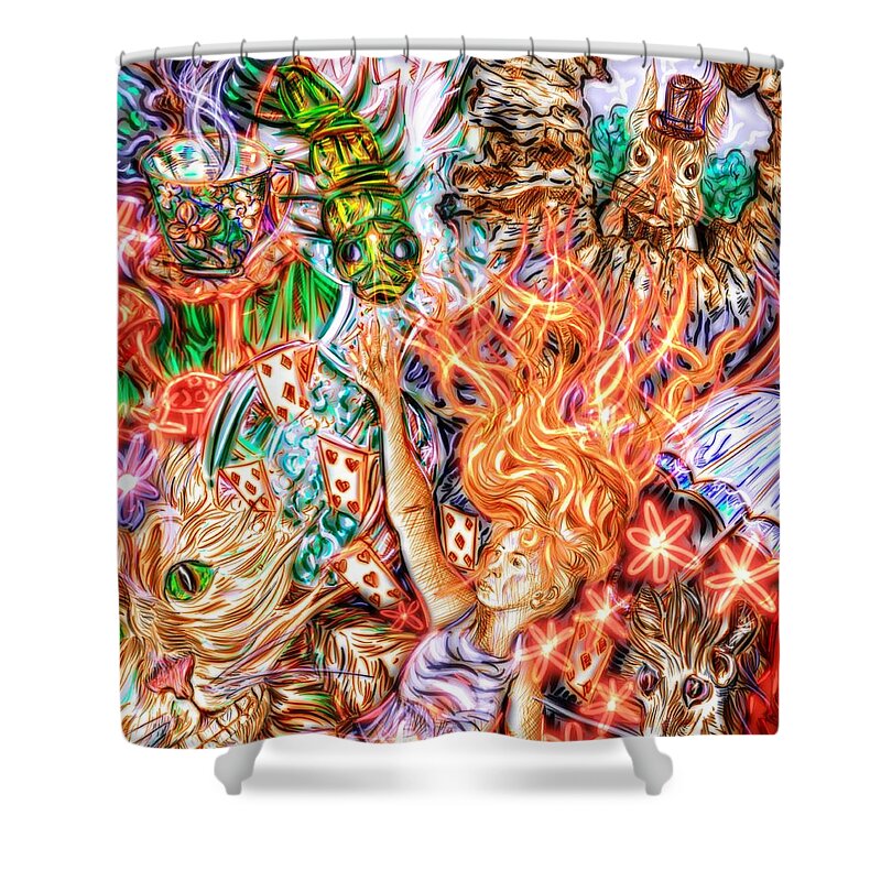 Alice In Wonderland Shower Curtain featuring the digital art Go Ask Alice by Angela Weddle