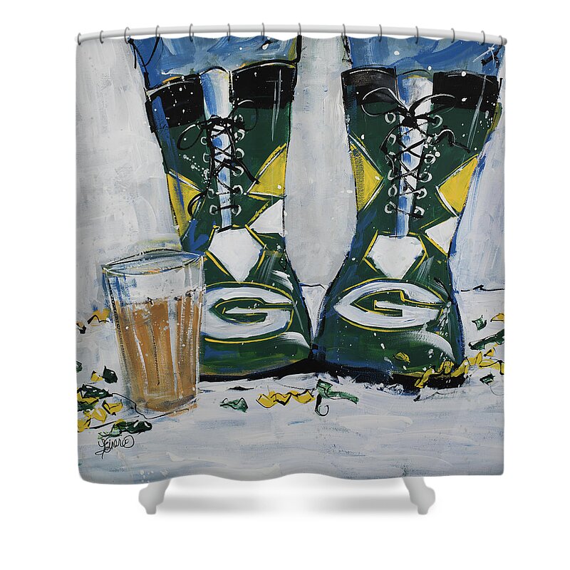 Packers Shower Curtain featuring the painting Go Pack Go by Terri Einer