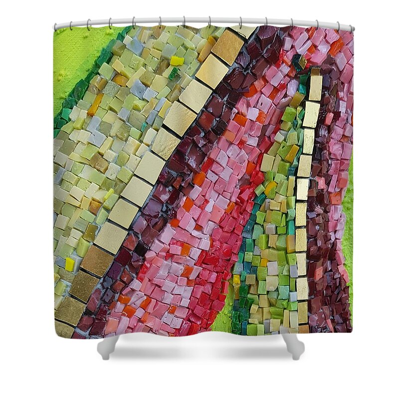 Mosaic Shower Curtain featuring the glass art Go with the flow by Adriana Zoon