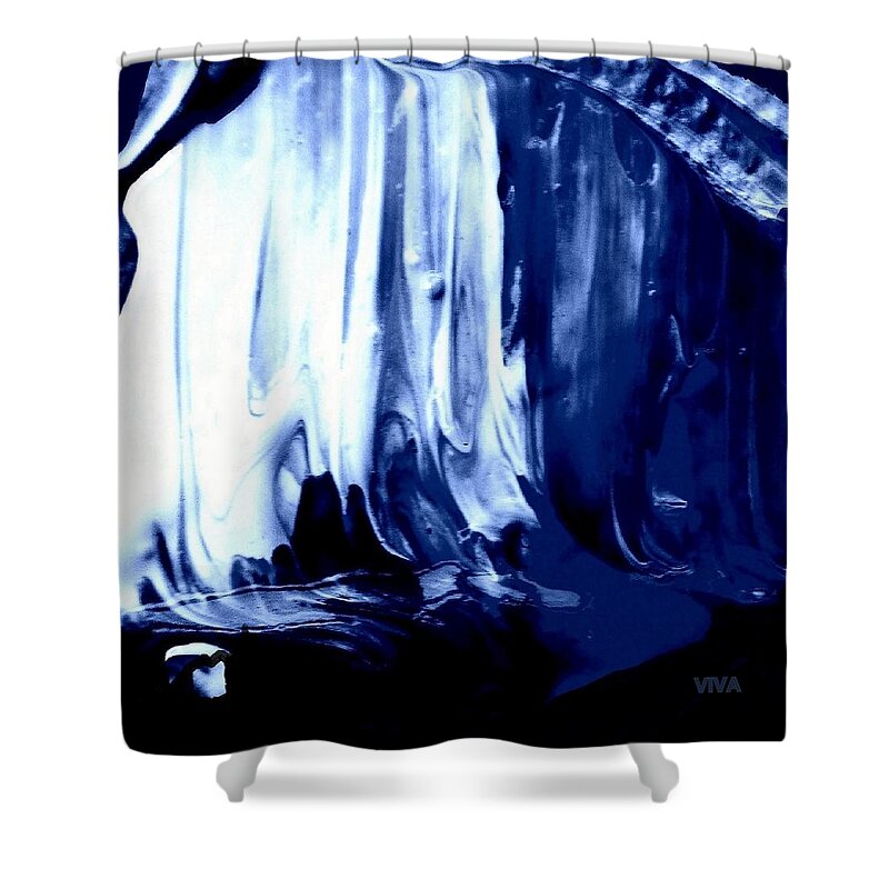 Blue Abstract Shower Curtain featuring the painting Go With The Flow Blue Abstract by VIVA Anderson