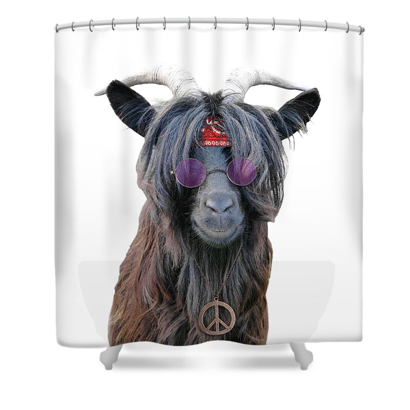 Goat Shower Curtain featuring the digital art Goat hippie red bandana americana by Madame Memento