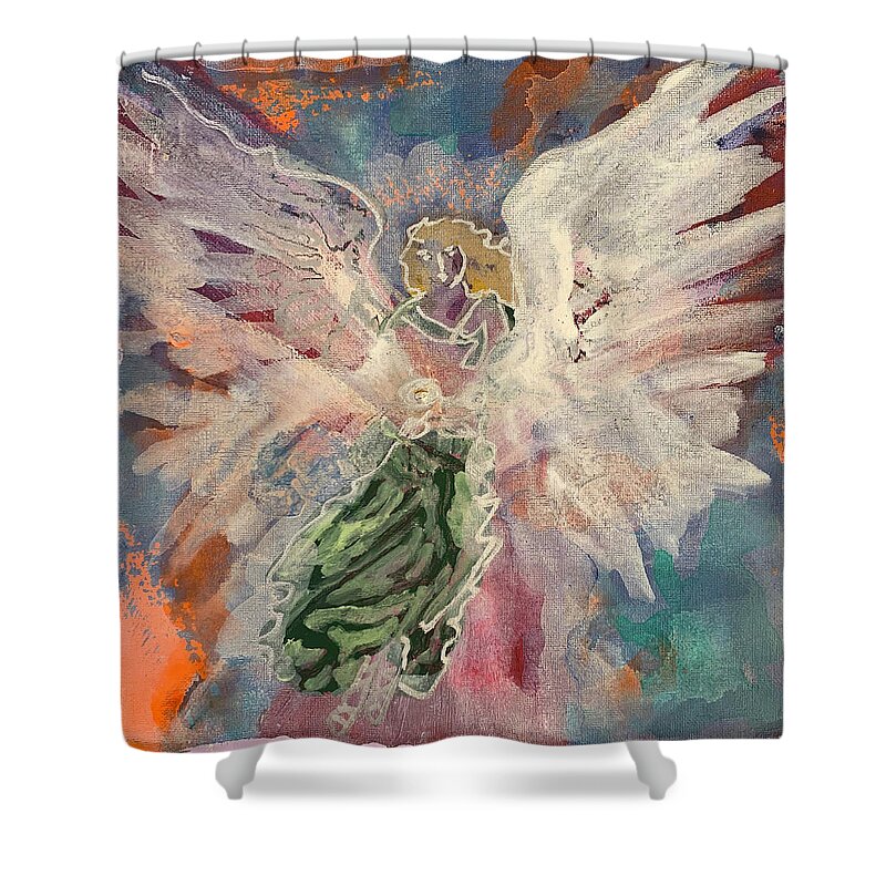 Angel Shower Curtain featuring the painting Angel of Light by Leslie Porter