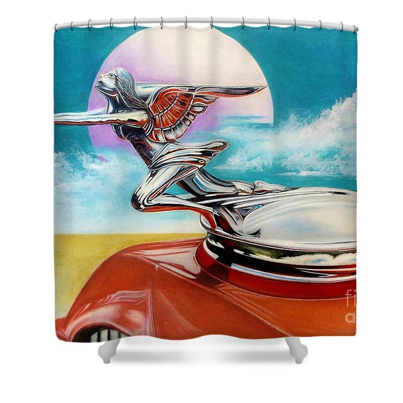 Goddess Of Speed Shower Curtain featuring the drawing Goddess of Speed by David Neace