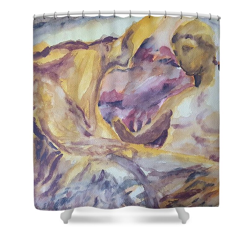 Masterpiece Paintings Shower Curtain featuring the painting Gods of Olympus by Enrico Garff