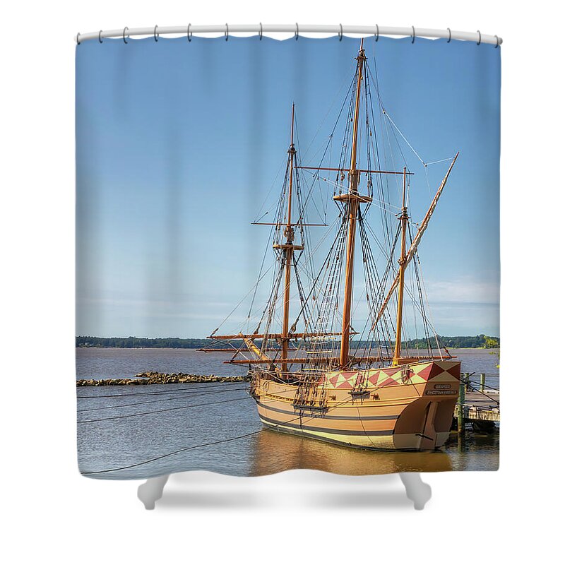 Jamestown Shower Curtain featuring the photograph Godspeed - Jamestown Settlement Ship by Susan Rissi Tregoning