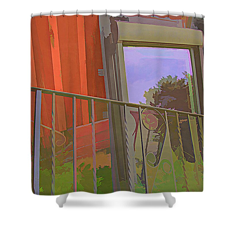 Old Windows And Gate Shower Curtain featuring the digital art Going Up by Steve Ladner