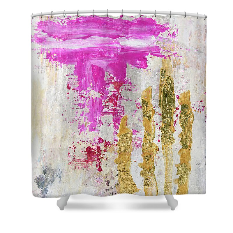 Pink Shower Curtain featuring the painting Gold Alignment by Linh Nguyen-Ng