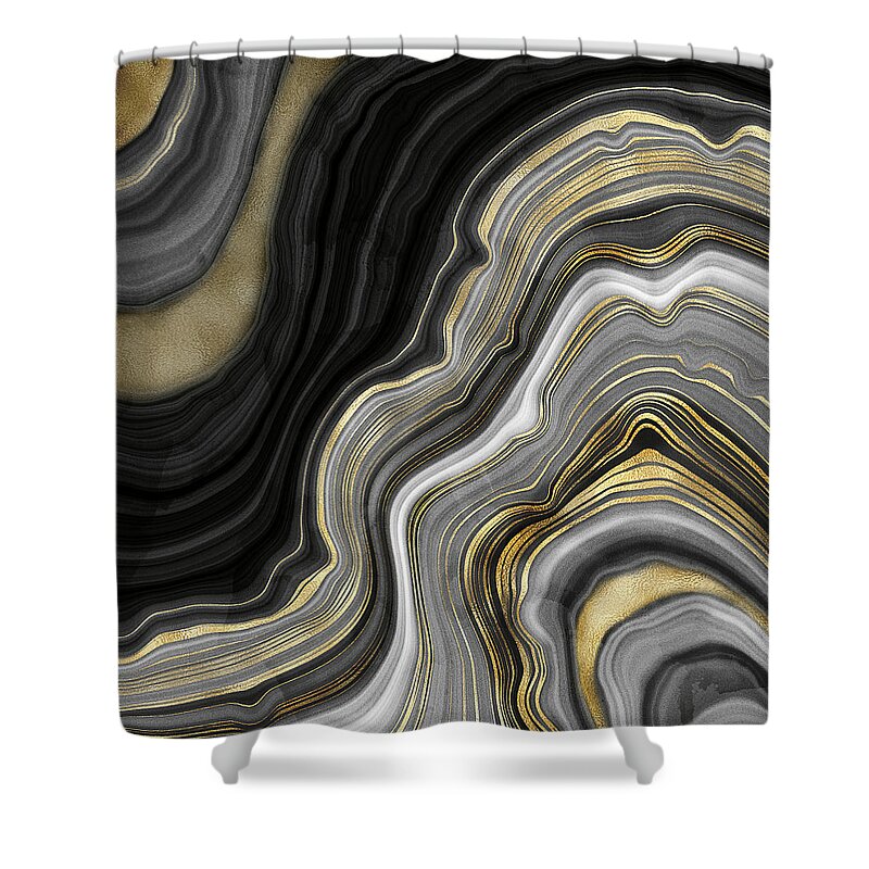 Gold And Black Agate Shower Curtain featuring the painting Gold And Black Agate by Modern Art