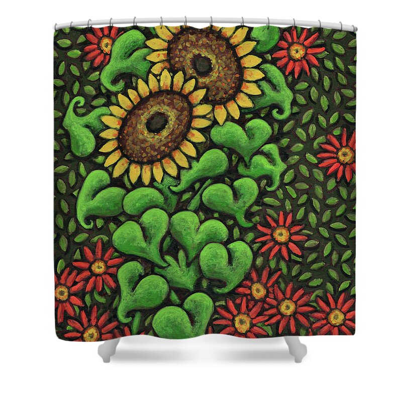 Sunflower Shower Curtain featuring the painting Gold and Ruby Sunflower Tapestry by Amy E Fraser