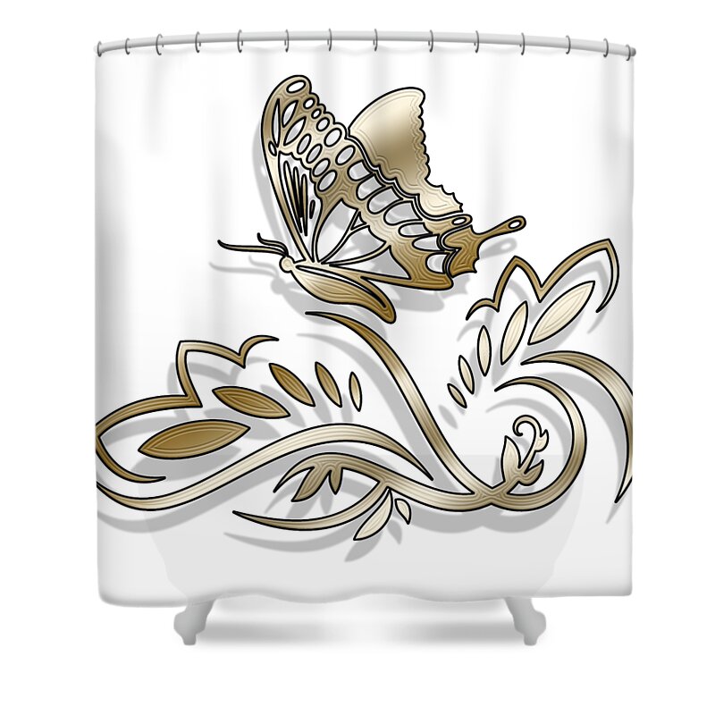 Staley Shower Curtain featuring the digital art Gold Butterfly - Transparent Background by Chuck Staley