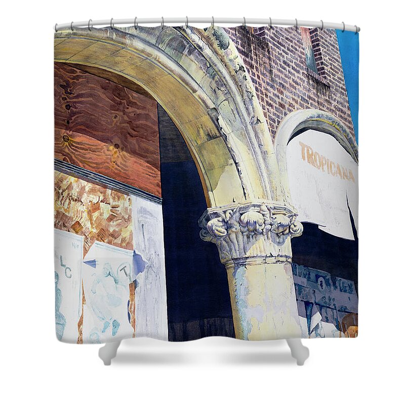 Architecture Shower Curtain featuring the painting Golden Arch by Lisa Tennant
