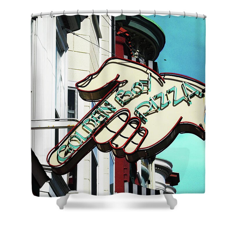 Pizza Shower Curtain featuring the photograph Golden Boy Pizza by Larry Butterworth