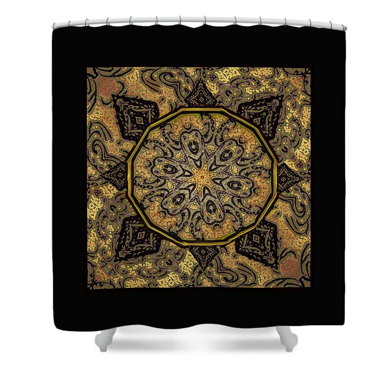 Golden Day Mandala Shower Curtain featuring the mixed media Golden Day Mandala by Kandy Hurley