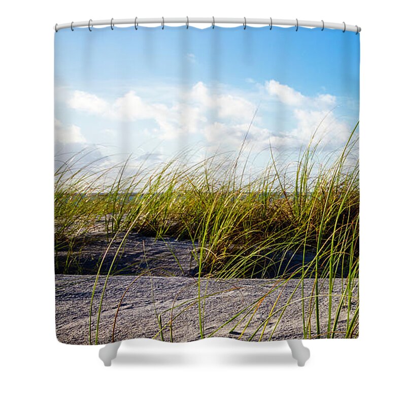 Clouds Shower Curtain featuring the photograph Golden Dune Grasses I by Debra and Dave Vanderlaan