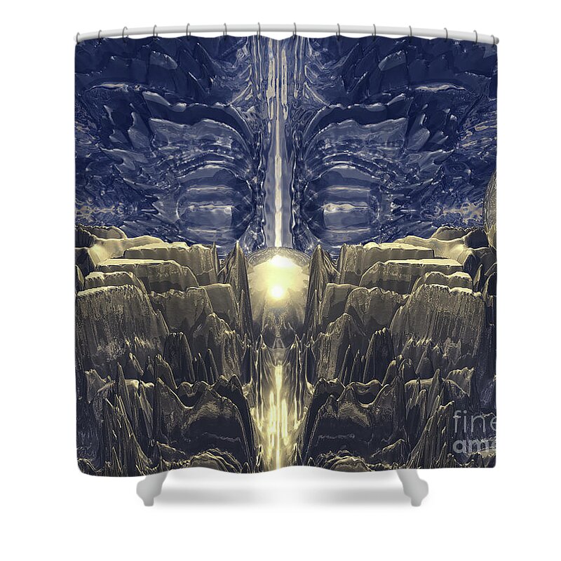 Digital Art Shower Curtain featuring the digital art Golden Fractal Environment by Phil Perkins
