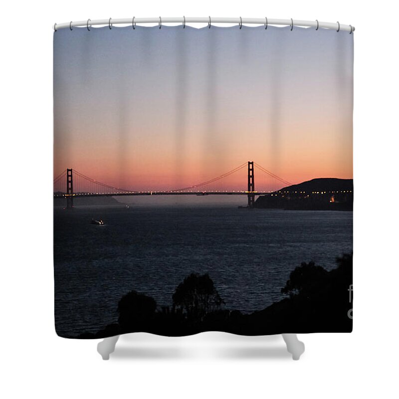 Golden Gate Bridge Shower Curtain featuring the photograph Golden Gate At Night by Suzanne Luft