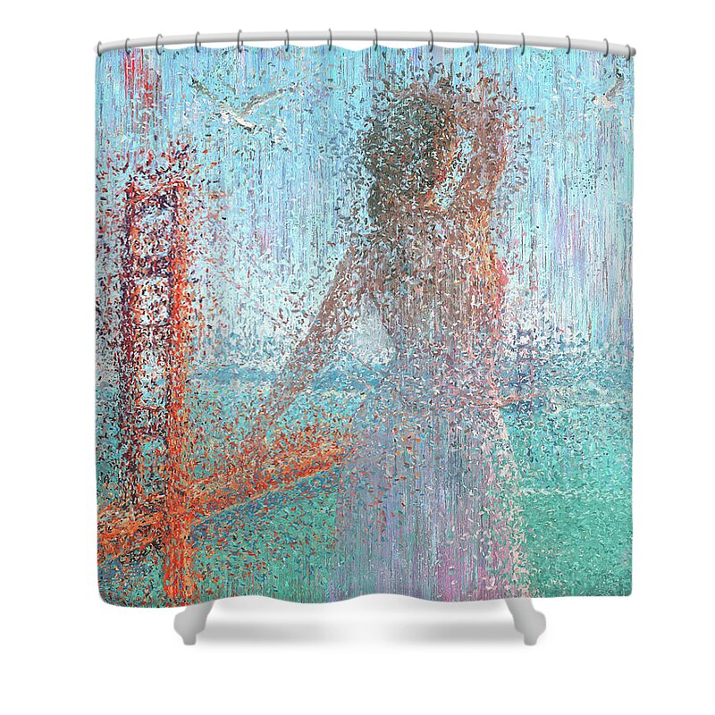 Golden Gate Shower Curtain featuring the painting Golden Gate Bridge by Alex Mir