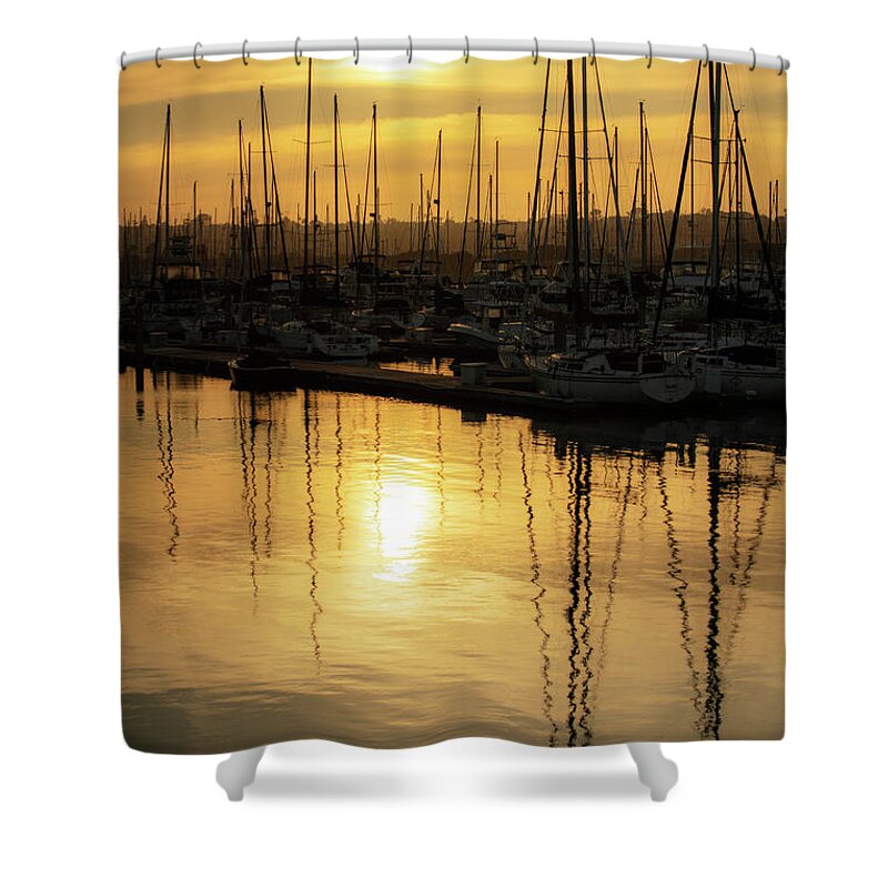 Boat Shower Curtain featuring the photograph Golden Harbor 1 by Ryan Weddle