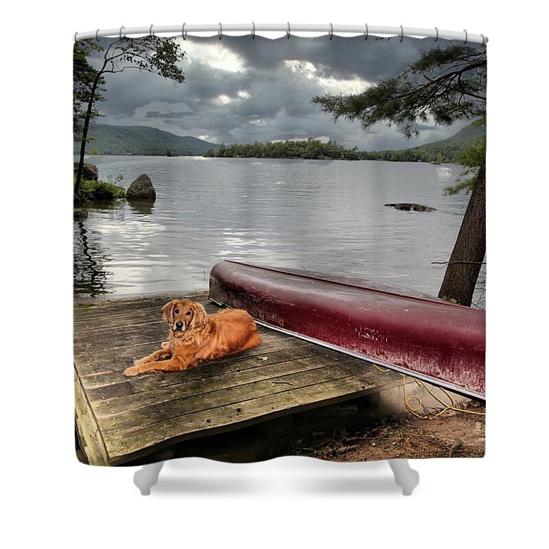 Lake Shower Curtain featuring the photograph Golden Lake Storm Overhead by Russel Considine