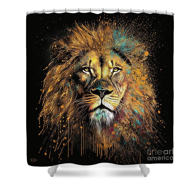 Lion Shower Curtain featuring the painting Golden Lion by Tina LeCour