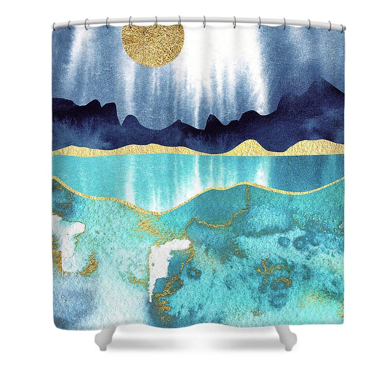 Modern Landscape Shower Curtain featuring the painting Golden Moon by Garden Of Delights