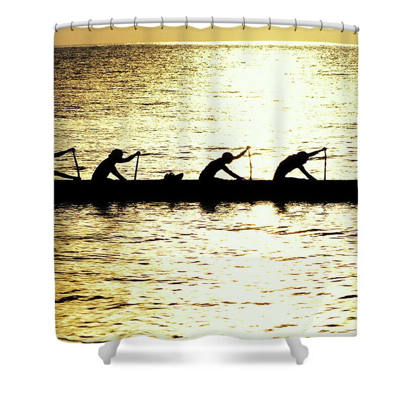 Hawaiian Shower Curtain featuring the photograph Golden Outrigger by Sean Davey
