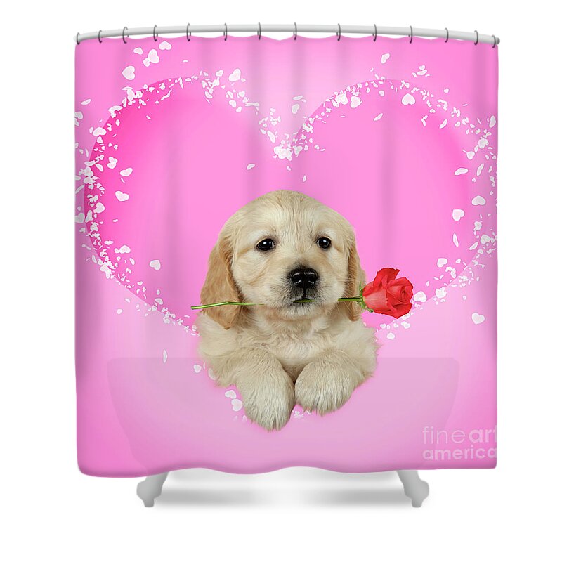 Golden Retriever Dog In Flower Field Shower Curtain Bathroom Decor Fabric 12hook 