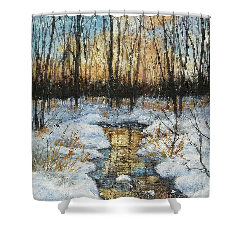 Stream Shower Curtain featuring the painting Golden Stream by Zan Savage