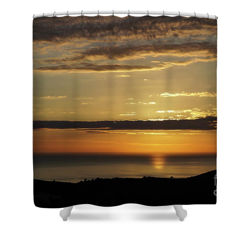 Clouds Shower Curtain featuring the photograph Golden sunrise over the sea by Adriana Mueller