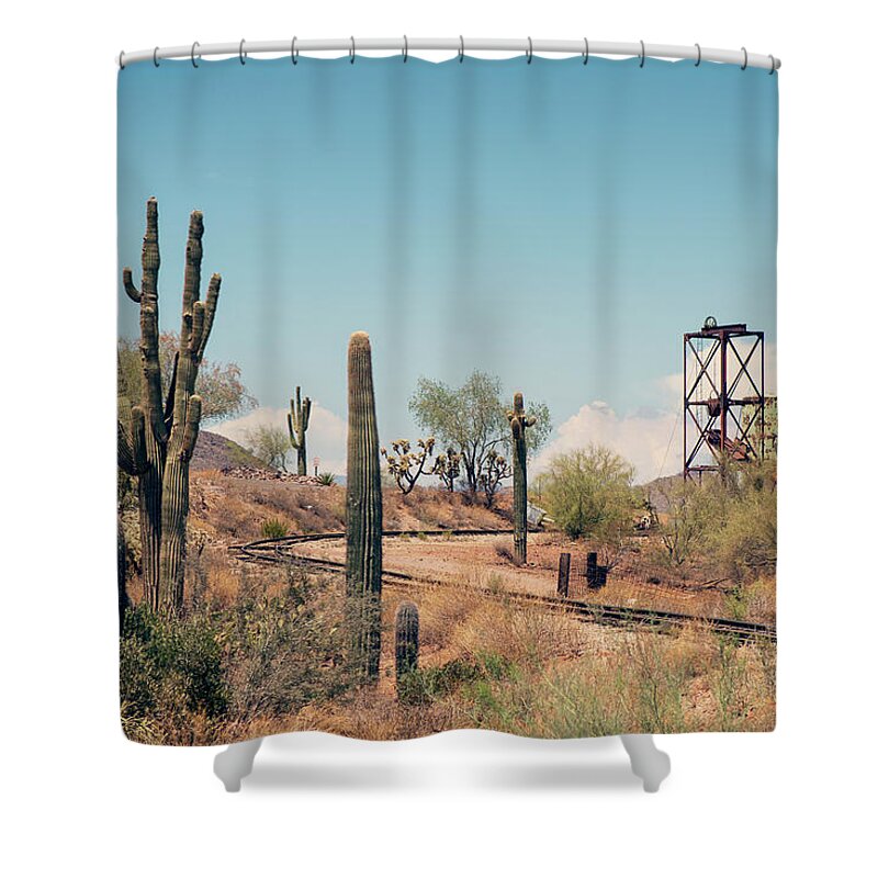 Cactus Shower Curtain featuring the photograph Goldfield Ghost Town by Ray Devlin