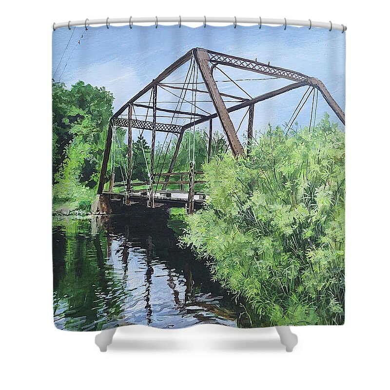 Bridge Shower Curtain featuring the painting Gone Fishing by William Brody