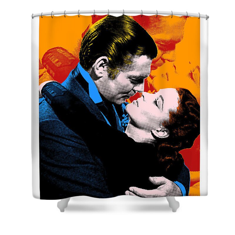 Synopsis Shower Curtain featuring the mixed media ''Gone With the Wind'', 1939-b, movie poster, with synopsis by Movie World Posters