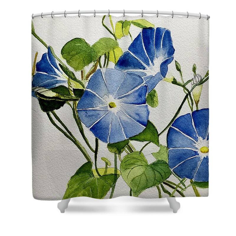 Morning Glory Shower Curtain featuring the painting Good Morning Blue Eyes by Nicole Curreri