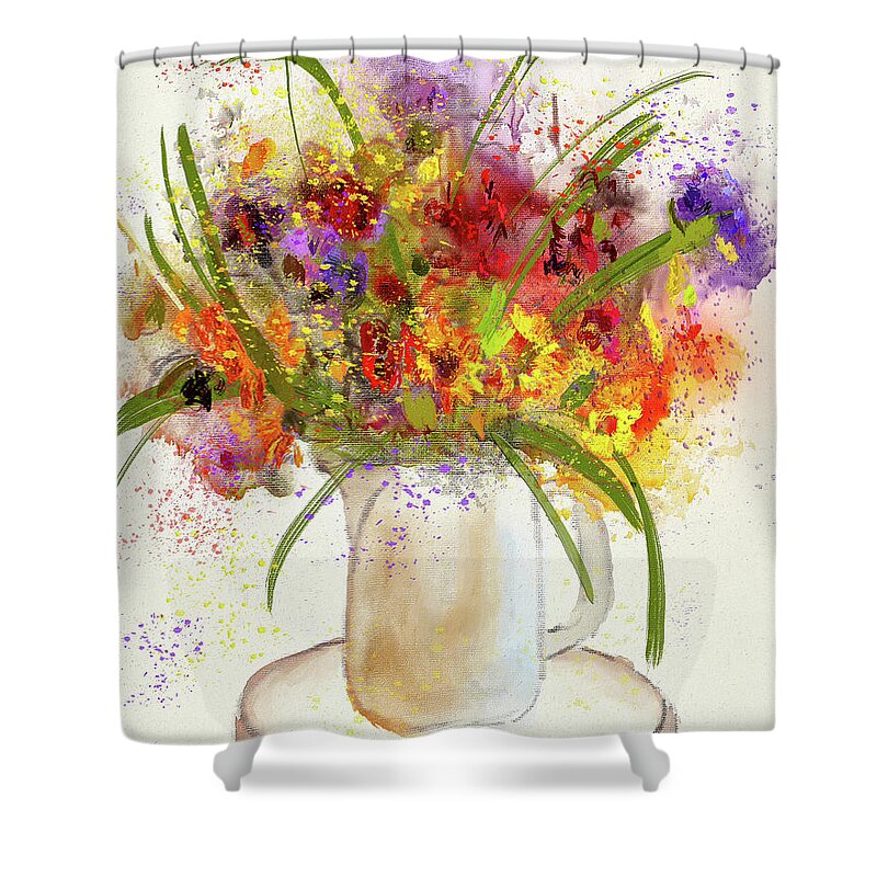 Flowers Shower Curtain featuring the digital art Goodbye Winter by Lois Bryan