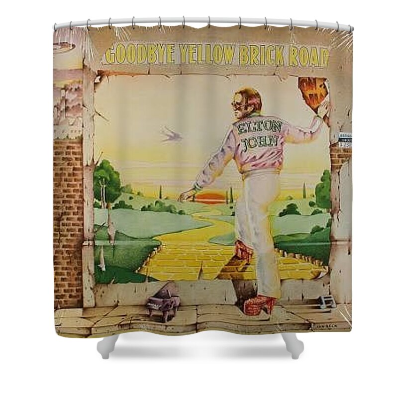  Shower Curtain featuring the digital art Goodbye Yellow Brick Road by Cindy Greenstein