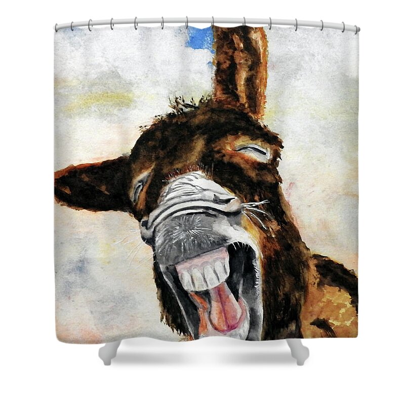 Donkey Shower Curtain featuring the painting Gooood Morning by Barbara F Johnson