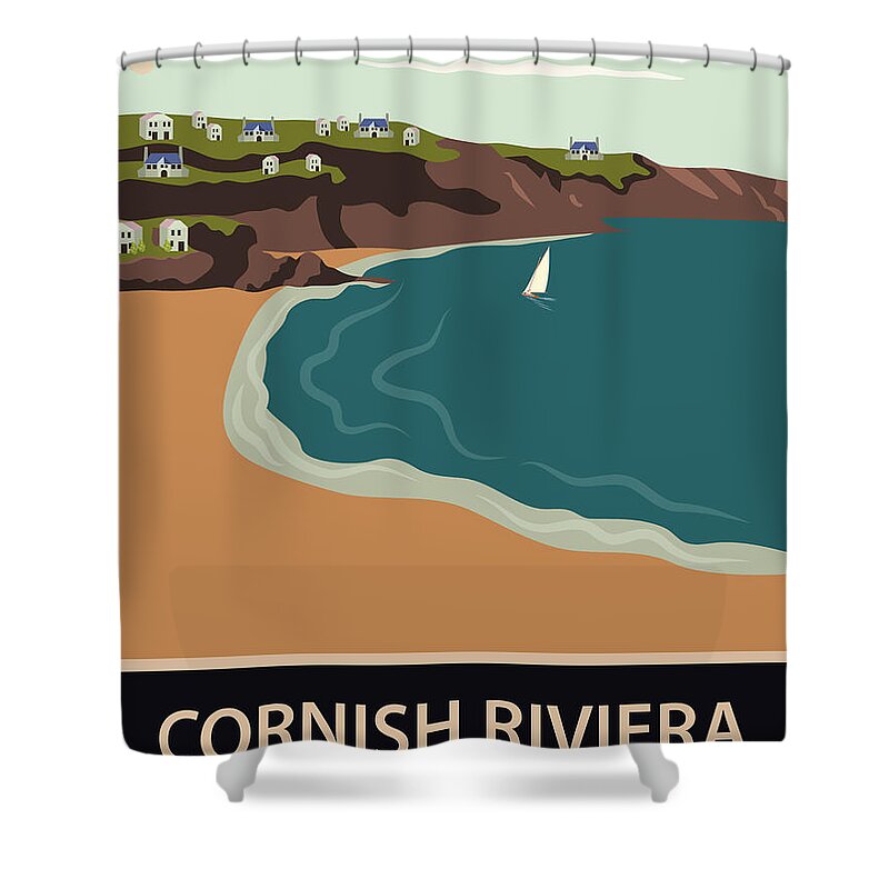 Cornwall Shower Curtain featuring the digital art Gorran Haven Beach by Long Shot