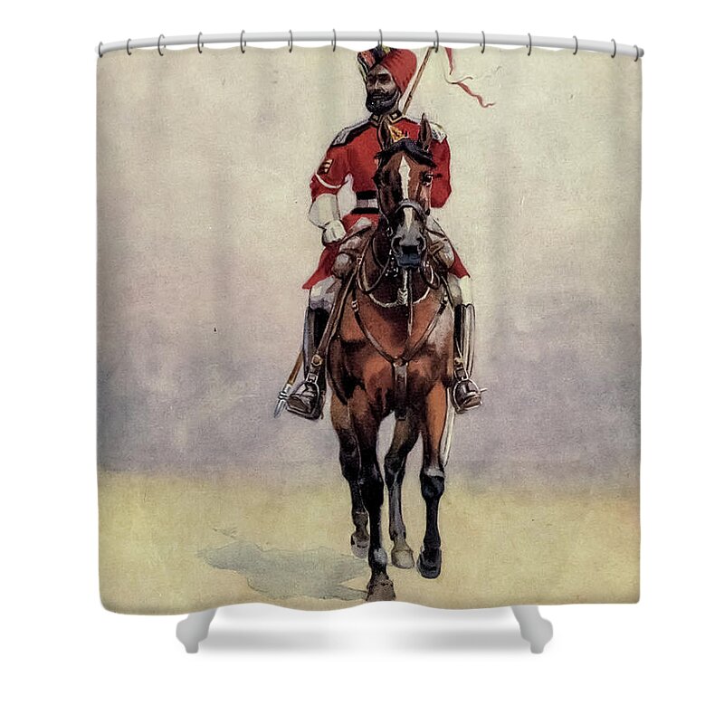 Armies Of India Shower Curtain featuring the painting Governor's Bodyguard, Bombay Musalman Rajput q5 by Historic Illustrations