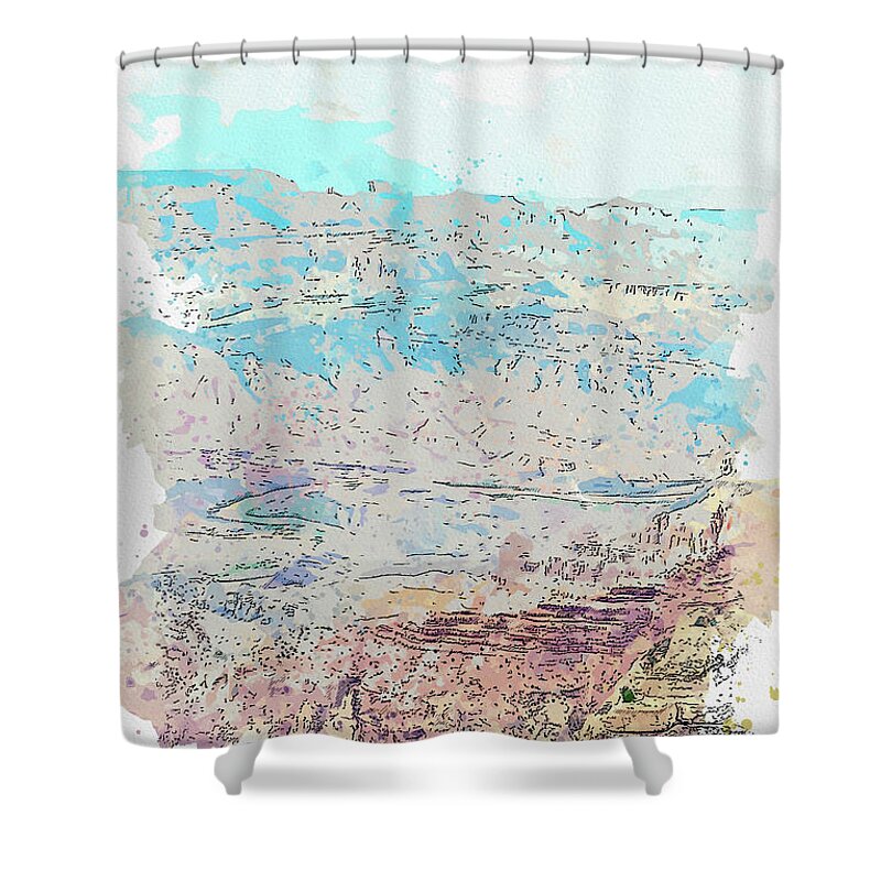 Er Shower Curtain featuring the painting Grand Canyon National Park, United States, ca 2021 by Ahmet Asar, Asar Studios by Celestial Images