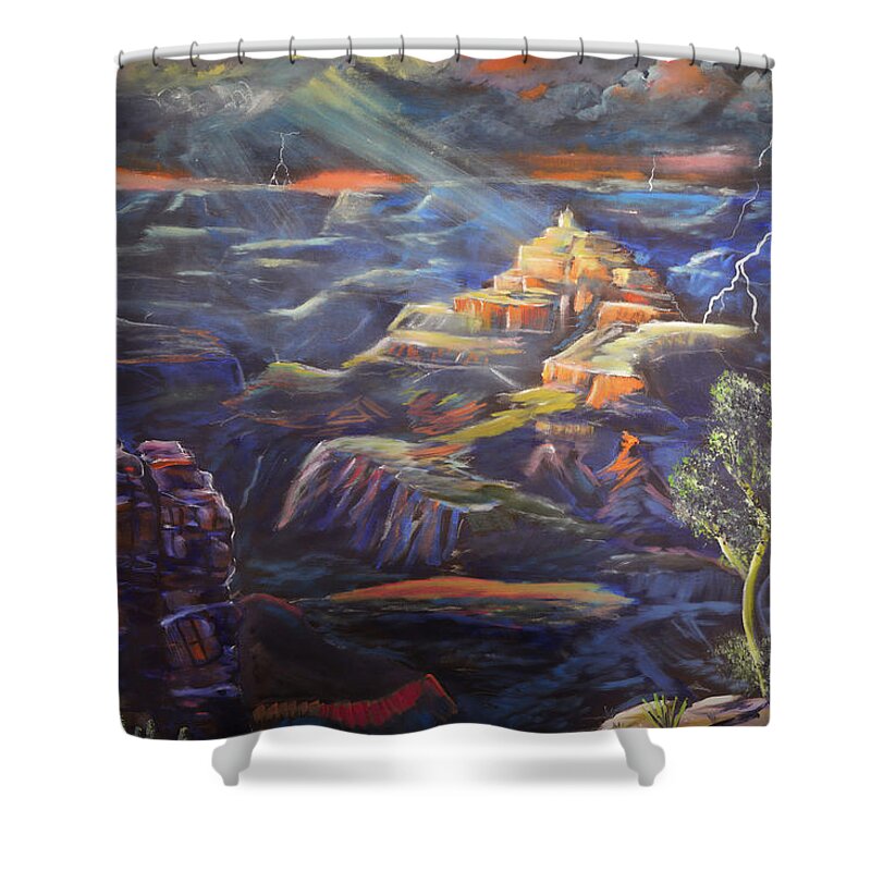 Grand Canyon Shower Curtain featuring the painting Grand Canyon Storm by Chance Kafka