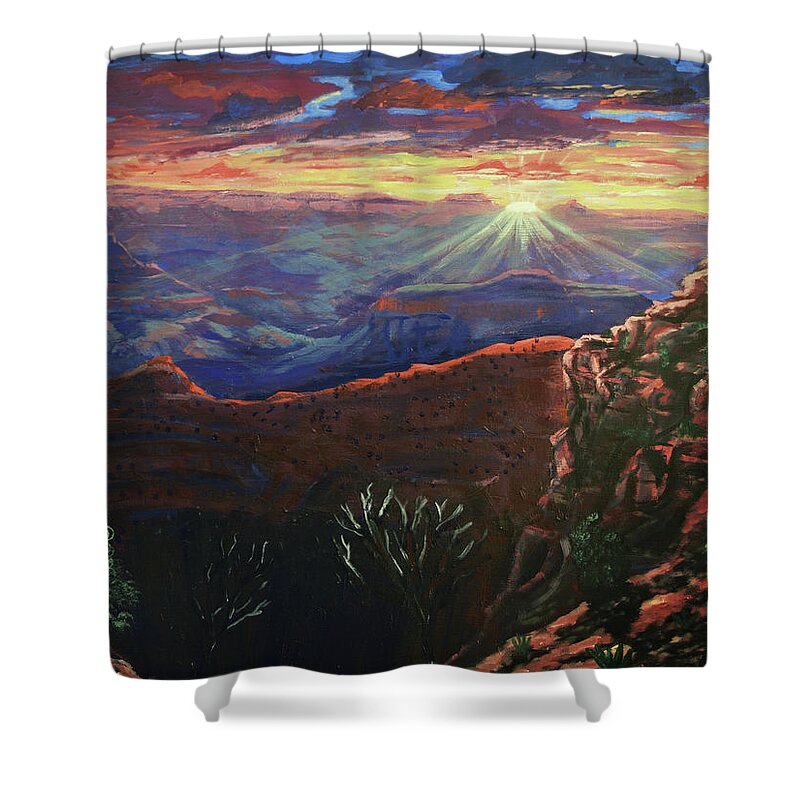Grand Canyon Shower Curtain featuring the painting Grand Canyon Sunrise by Chance Kafka