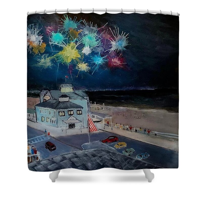 Fireworks Shower Curtain featuring the painting Grand Fireworks Hampton by Anne Sands