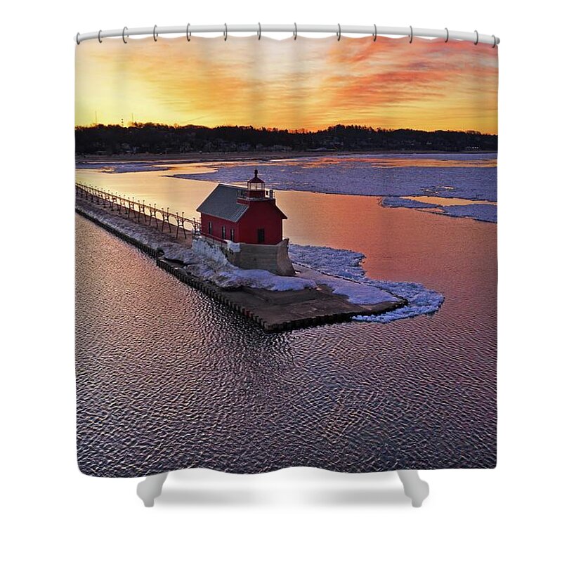 Northernmichigan Shower Curtain featuring the photograph Grand Haven Light House DJI_0482 HRes by Michael Thomas
