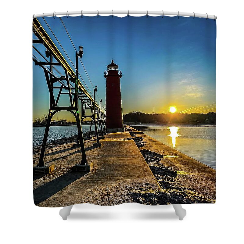 Northernmichigan Shower Curtain featuring the photograph Grand Haven Light House IMG_8945 HRes by Michael Thomas
