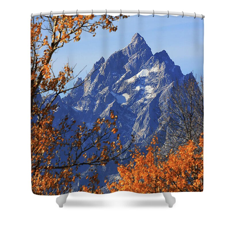 Grand Teton Autumn Frame Shower Curtain featuring the photograph Grand Teton In Autumn by Dan Sproul