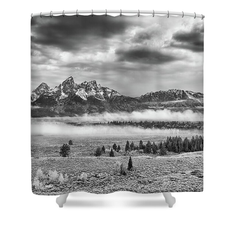 Black & White Shower Curtain featuring the photograph Grand Teton Point by Rudy Wilms